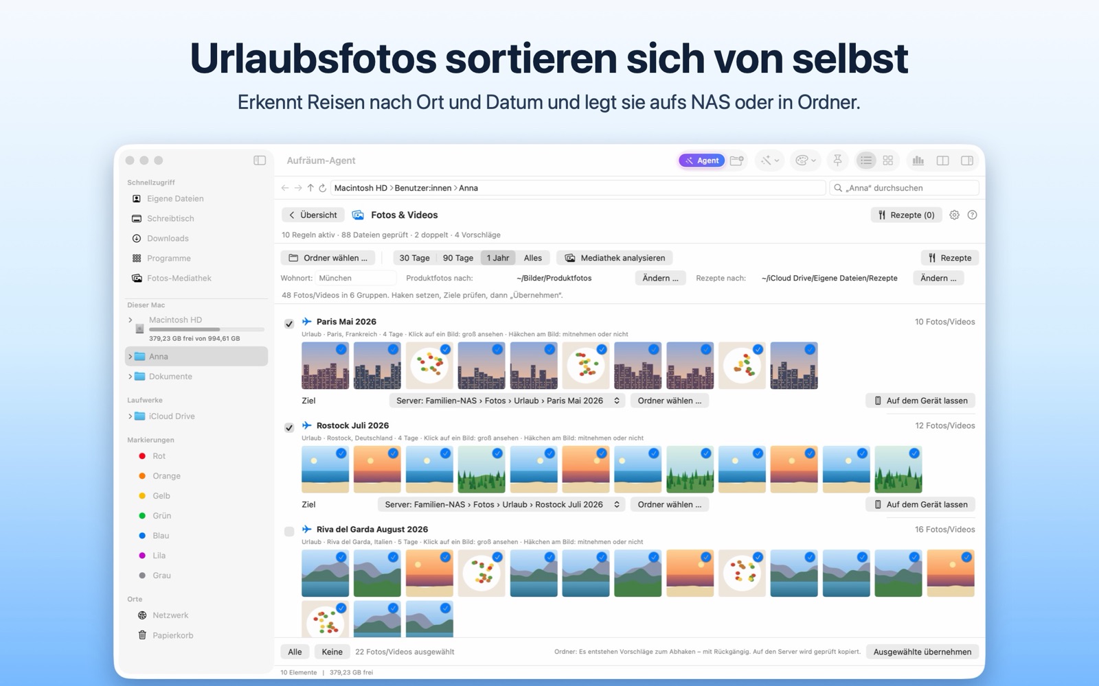 Urlaubsfotos nach Reisen gruppiert