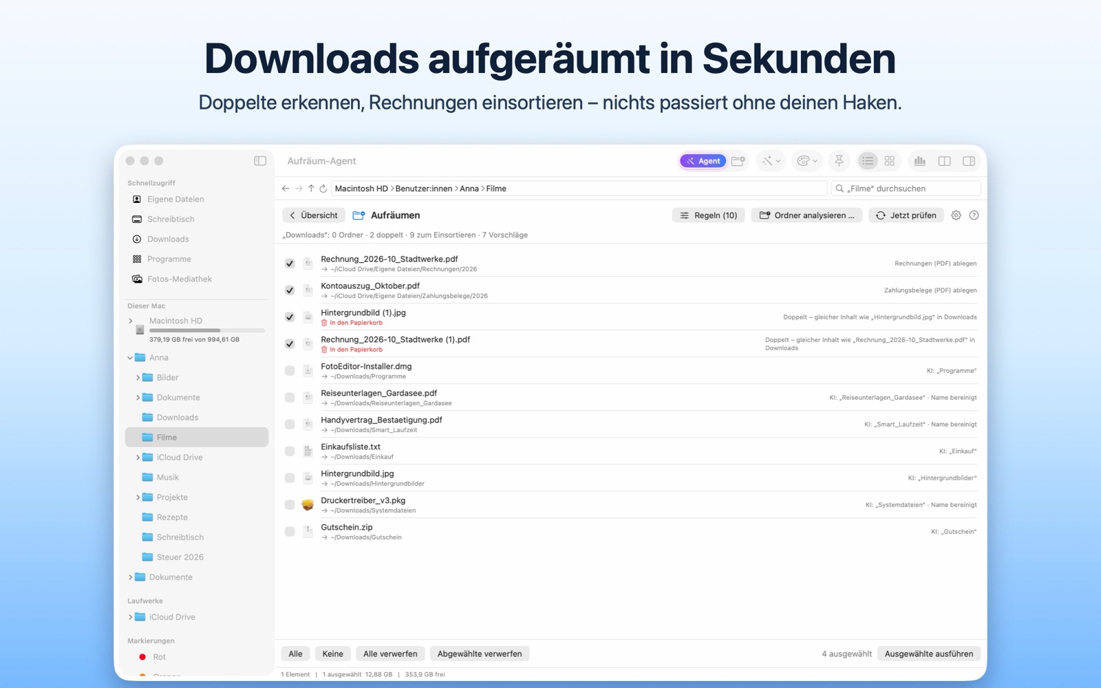 Aufräum-Vorschläge für den Downloads-Ordner